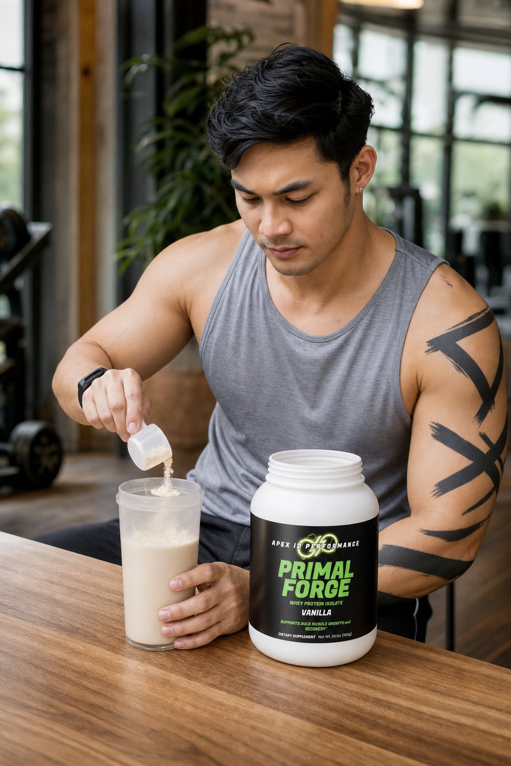 Athlete preparing a protein shake after training