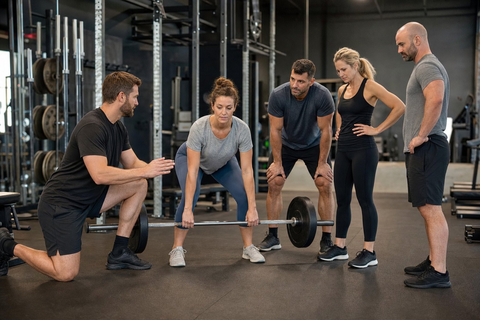Coach leading a small group strength training session