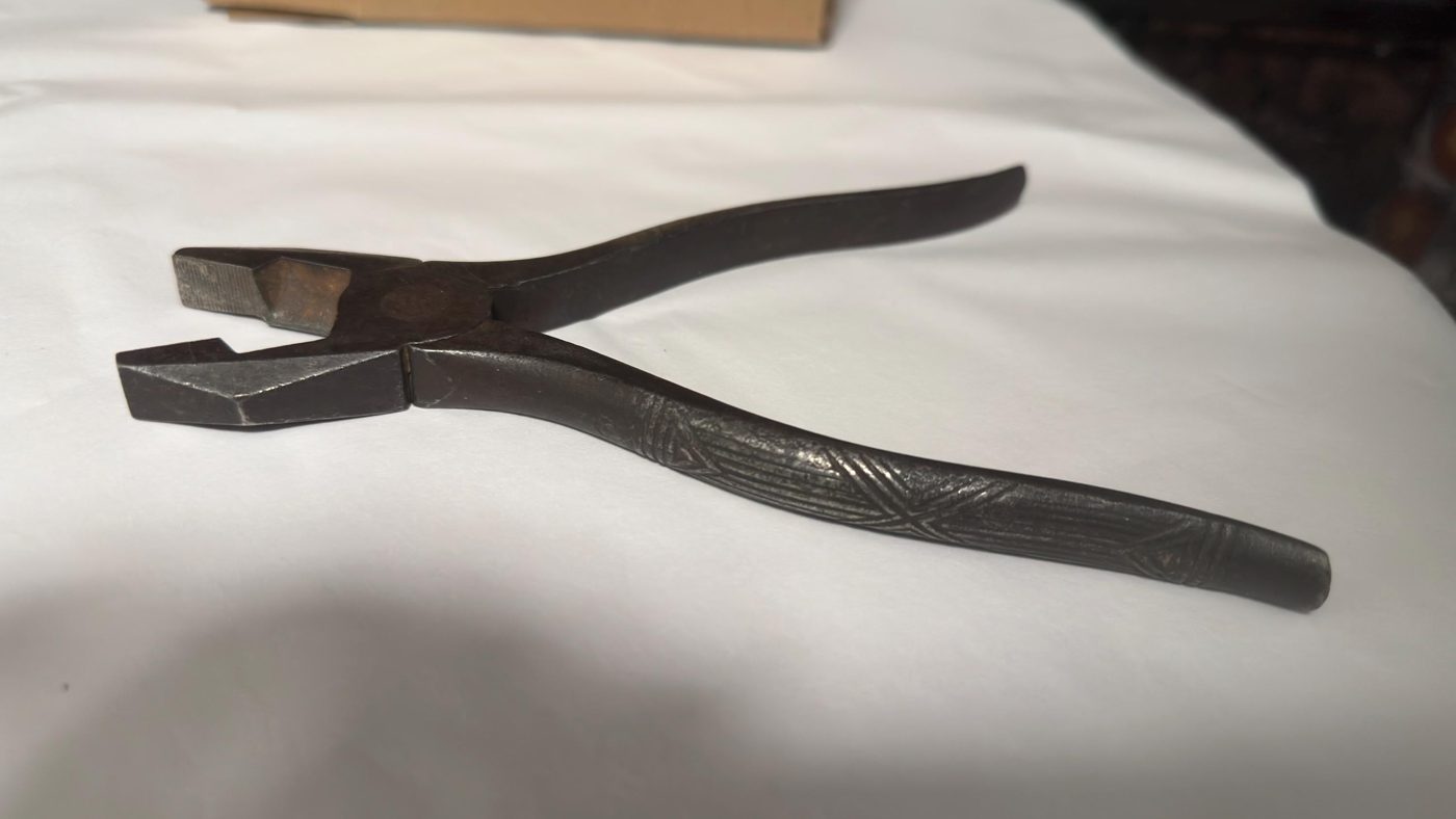 Vintage Bernard end-cutting nippers with embossed steel handles, photographed from the Tucson Collectibles catalog