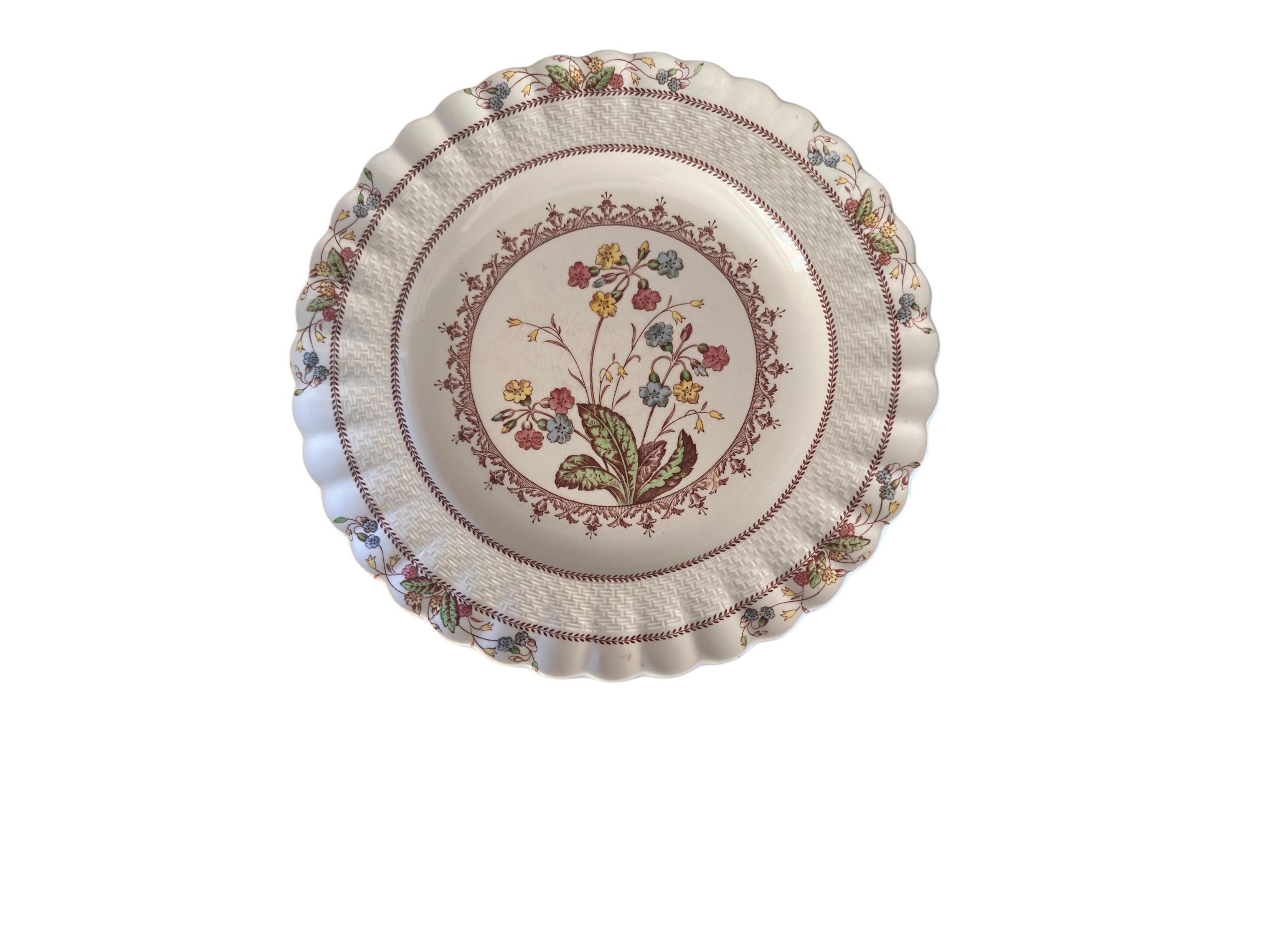 Copeland Spode Cowslip Dinner Plates, Vintage English Floral China, Blue Trim (Set of 6)