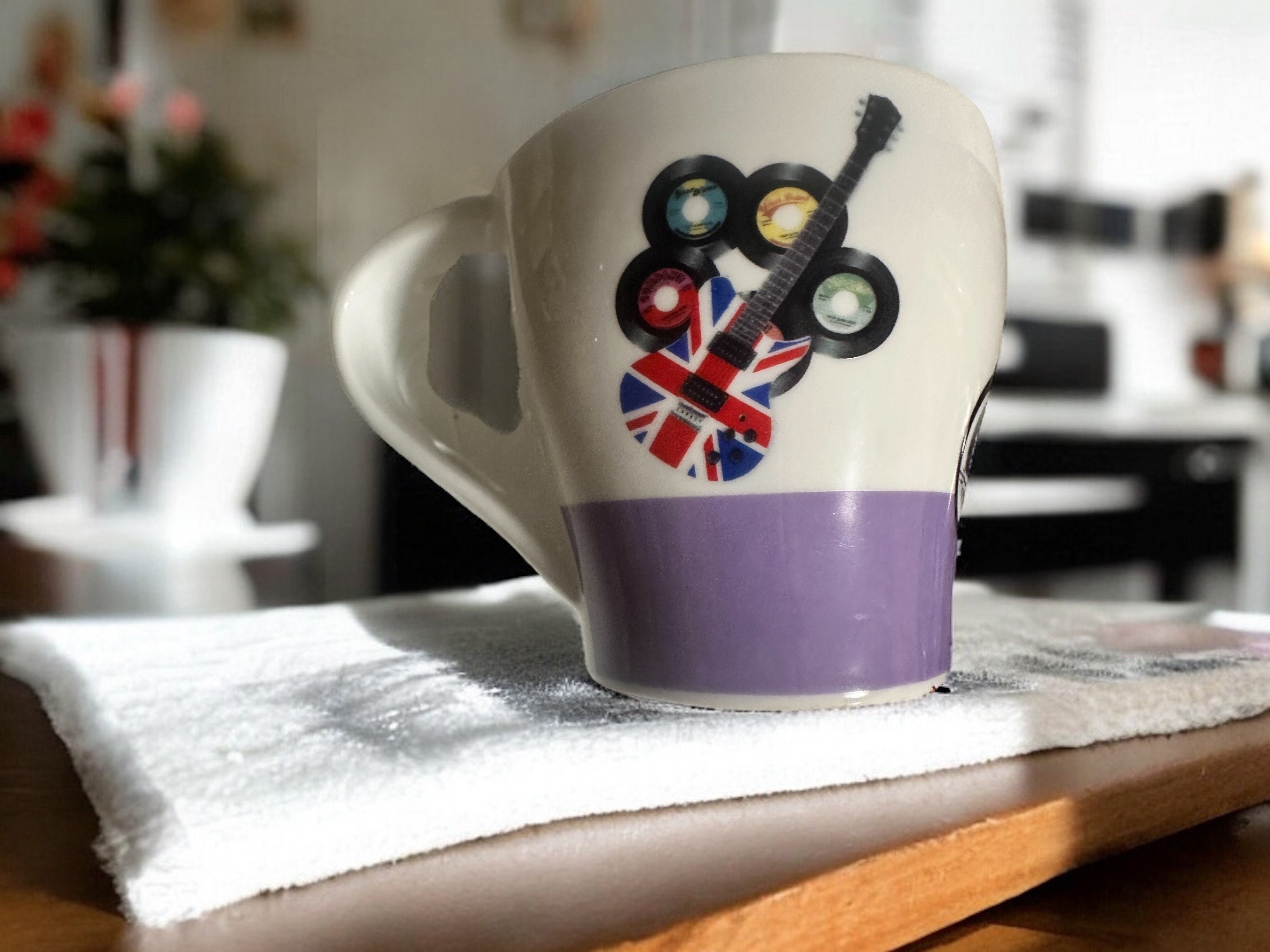 2 Baci Milano Porcelain Coffee Mugs | Motorcycle and Guitar Design| British Flag