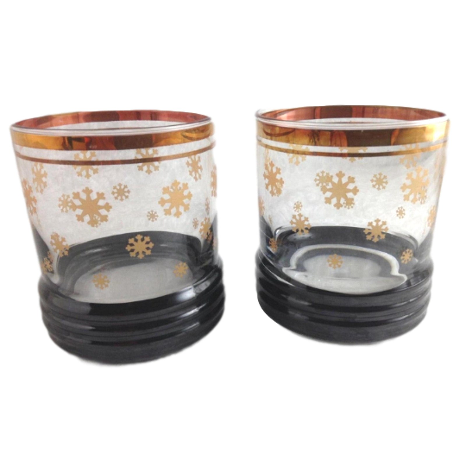 2 Pfaltzgraff Whiskey Rocks Glasses | Gold Snowflake Cocktail Glasses