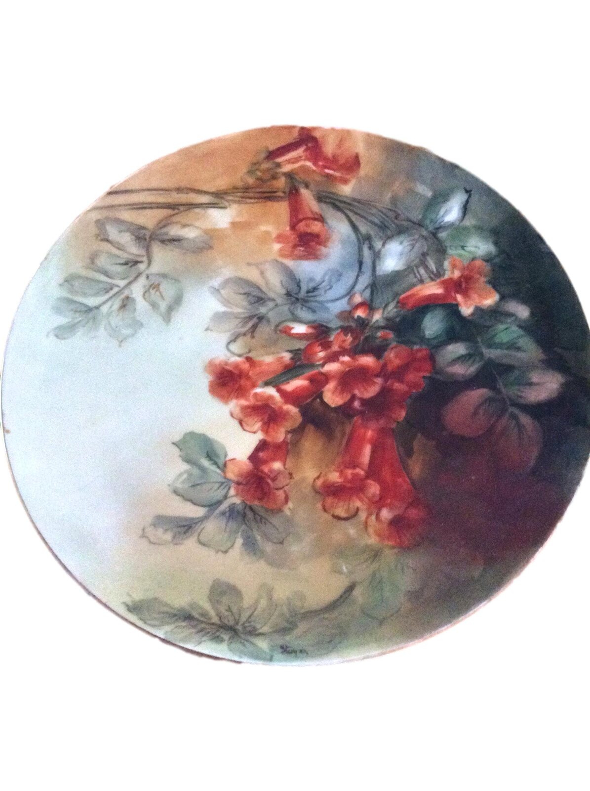 Haviland Hand Painted Antique Floral Wall Hanging Plate | Orange Gloxinia Trumpet Flowers