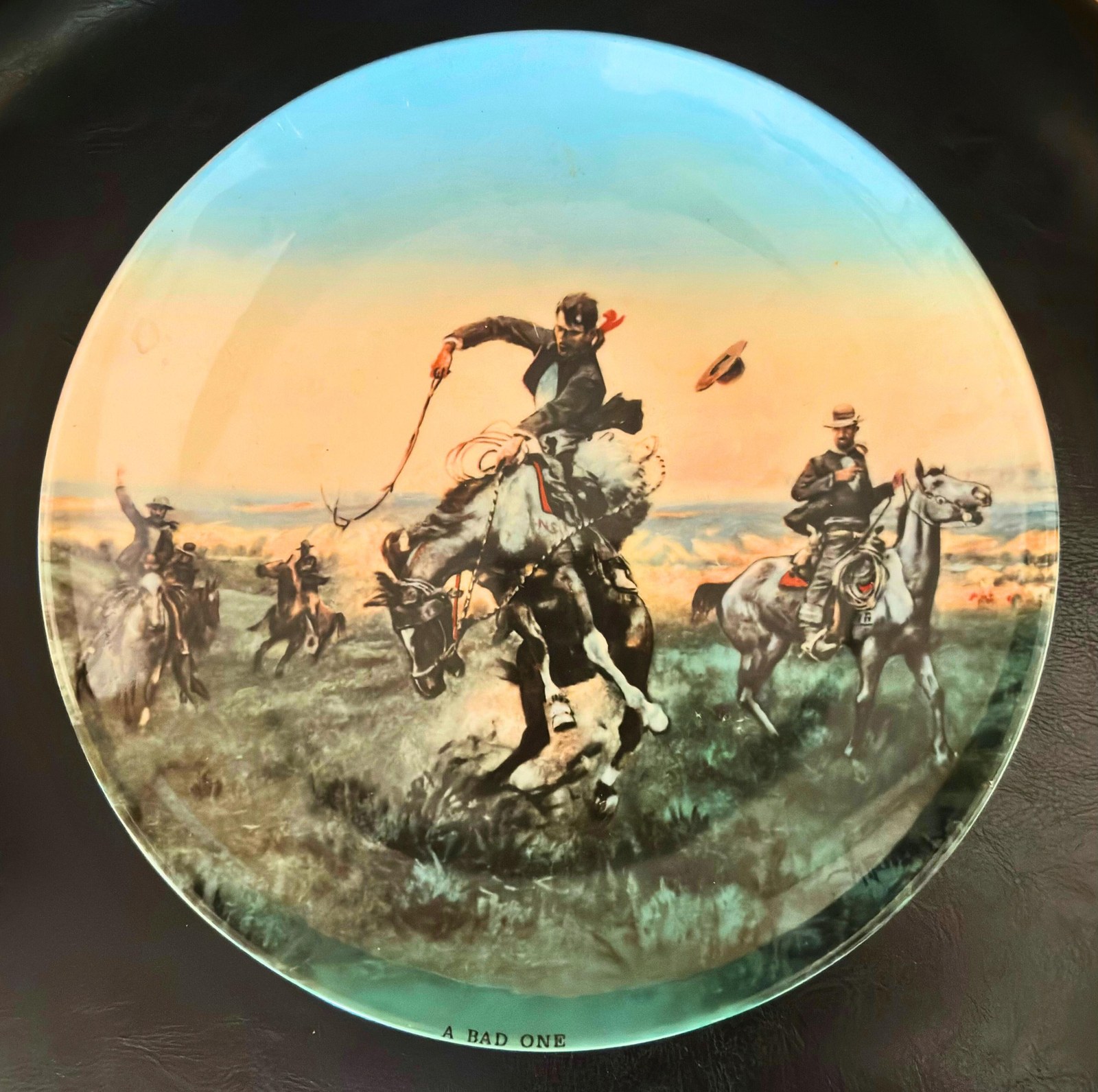 A Bad One Plate by Charles M Russel Western Art, Antique Collector Plate