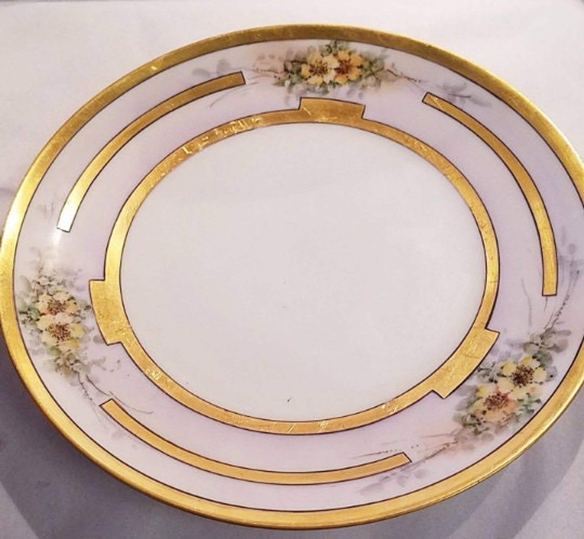 Antique Bavarian Tirschenreuth Porcelain Plate, Gold Trim, Hand Painted China