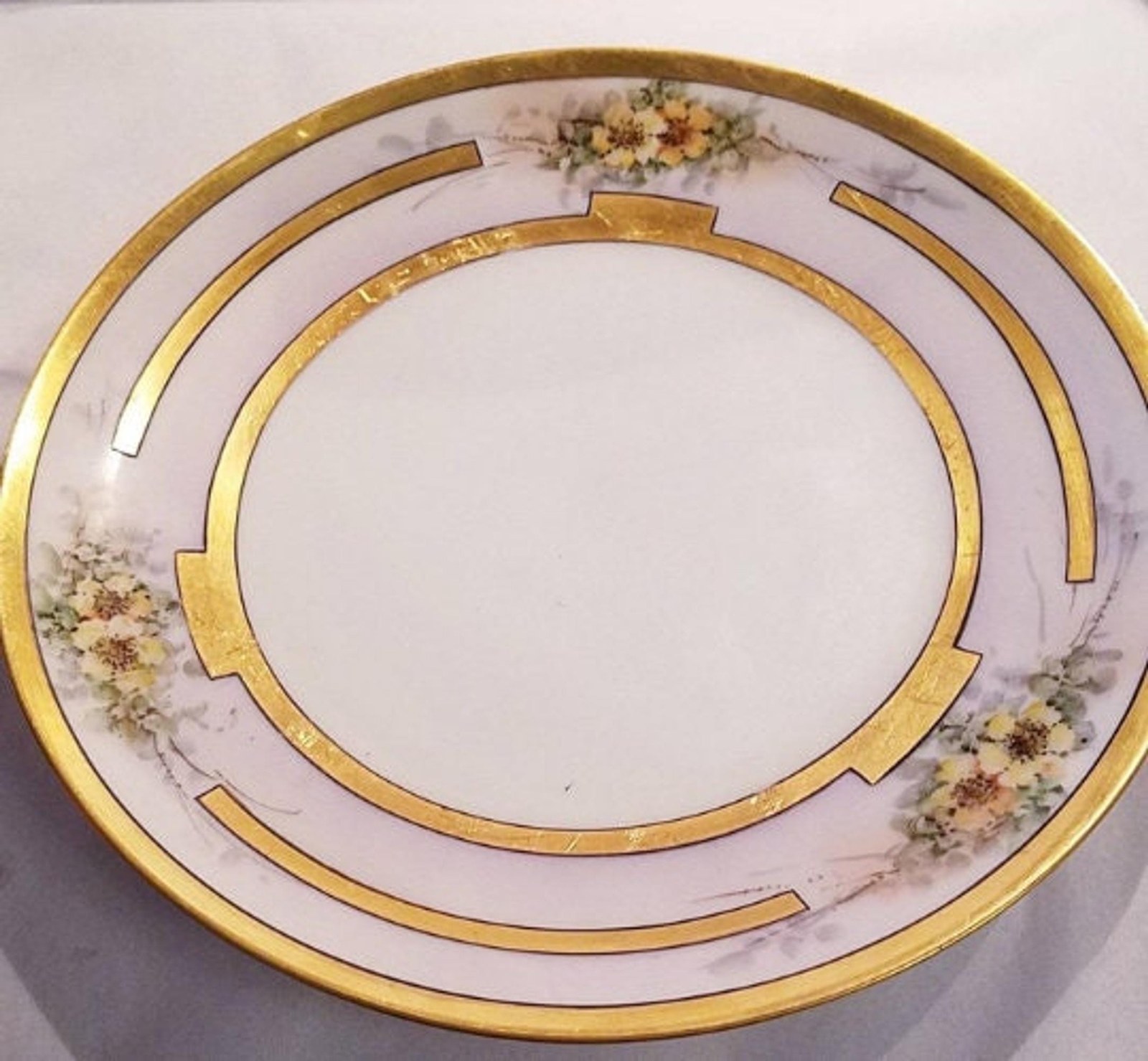 Antique Bavarian Tirschenreuth Porcelain Plate, Gold Trim, Hand Painted China