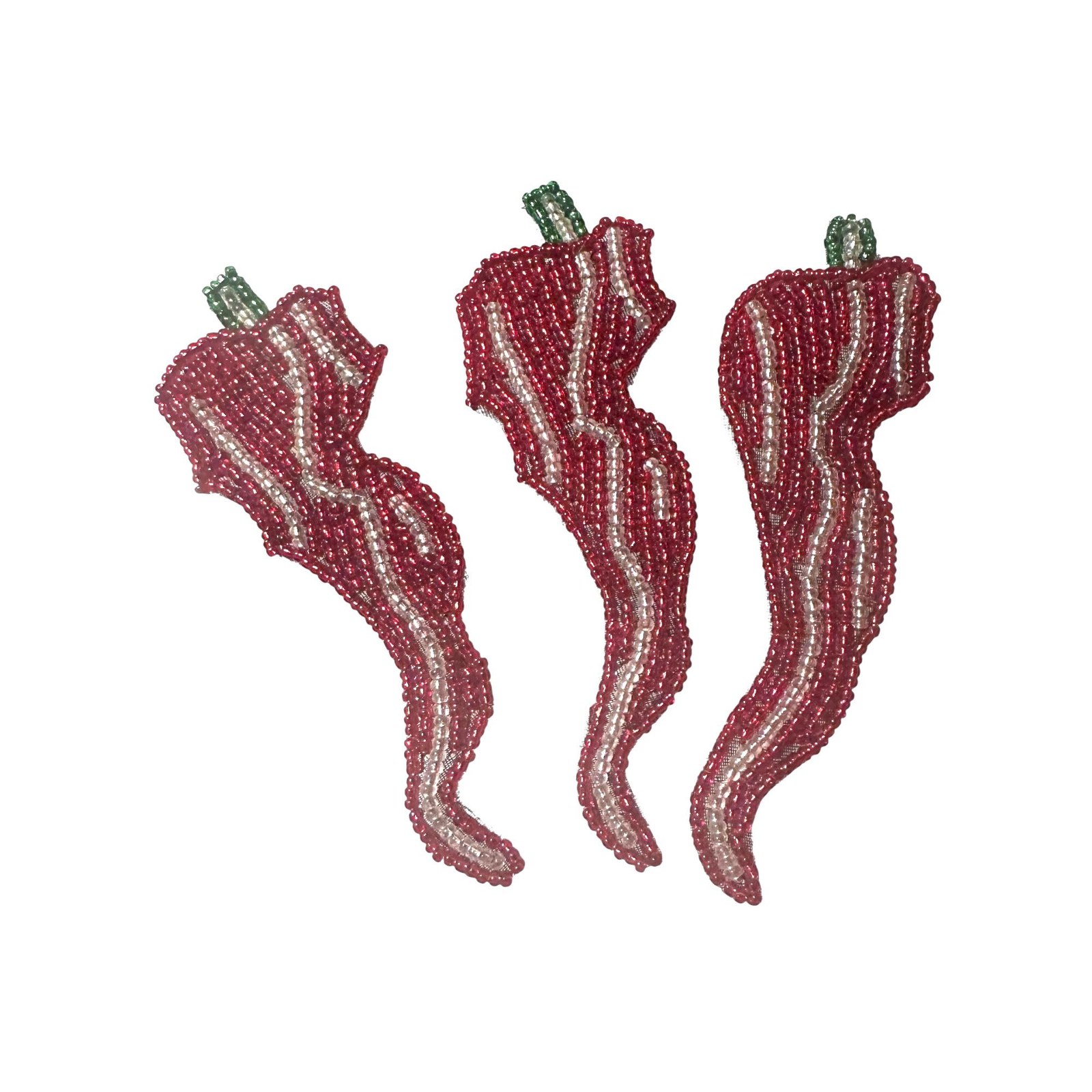 Beaded Chili Pepper Patch, Red Sequin Beads, Sew On Applique