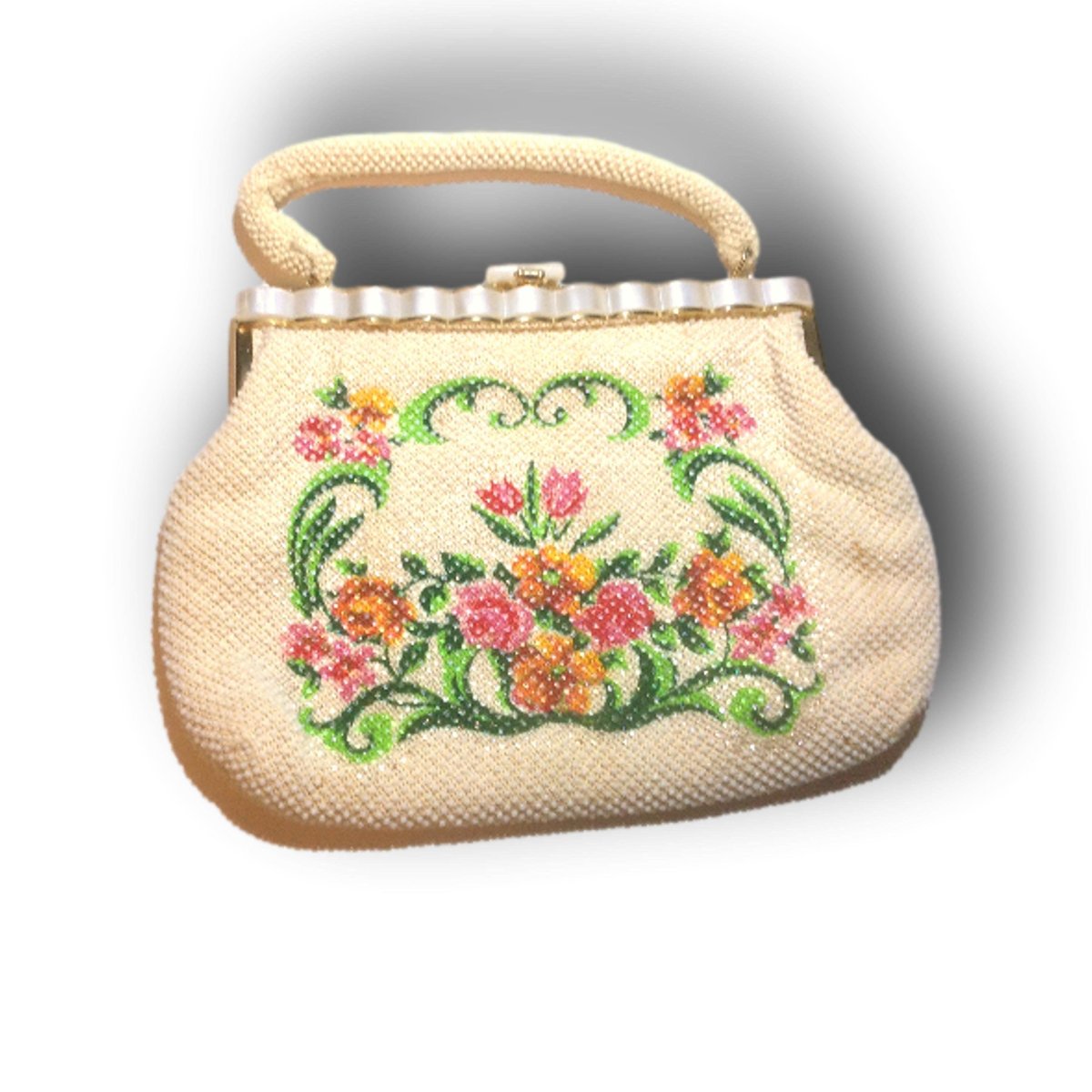 Beaded Handbag Ivory Beaded Purse, Small Top Hand Bag