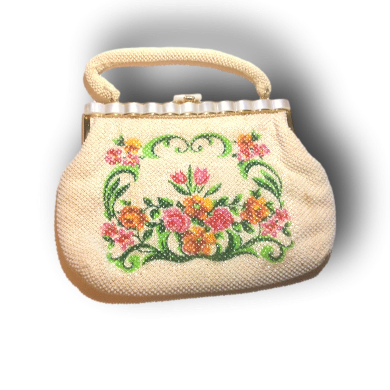 Beaded Handbag Ivory Beaded Purse, Small Top Hand Bag
