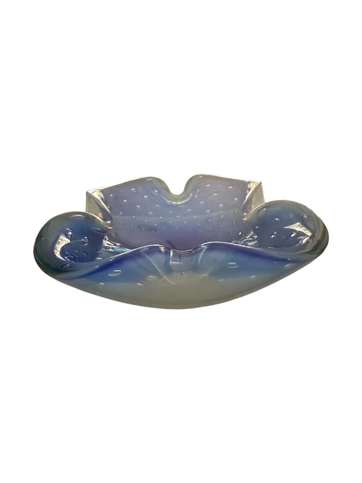 Blue Bullicante Bowl, Murano Glass Art, Colorful Dish