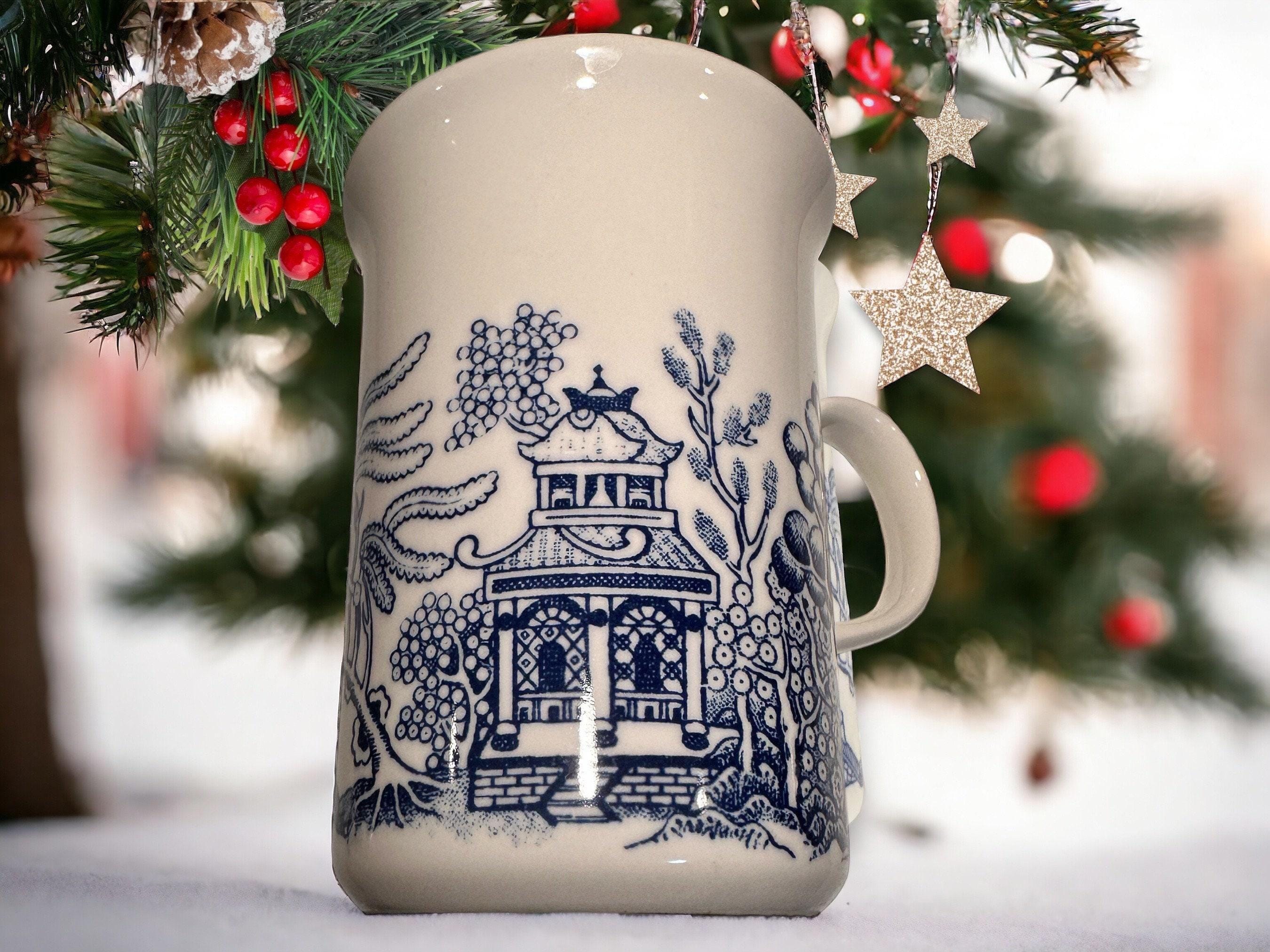 Blue Willow Staffordshire Coffee Mug | Asian Pagoda Design | Friendsgiving Gift