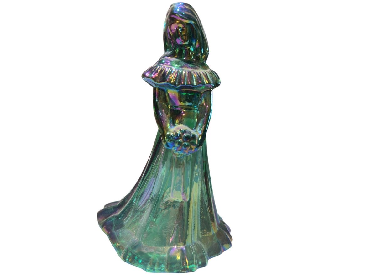 Bridesmaid Statue FENTON GLASS Hand Painted Figurine Teal Green