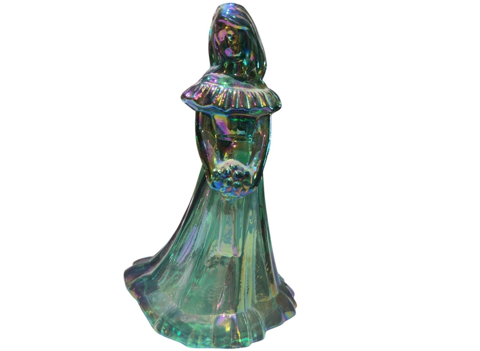 Bridesmaid Statue FENTON GLASS Hand Painted Figurine Teal Green