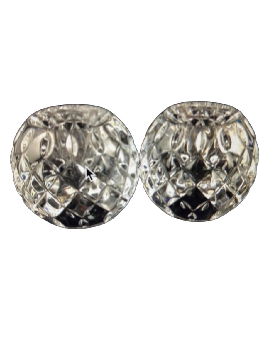 Candle Holders Set, Lead Crystal Glass Diamond Shaped Orbs