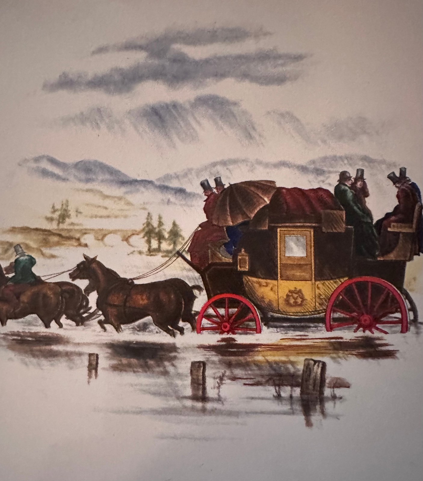 Ceramic Art Tile Coaster: European Stage Coach, English Countryside (6x6)