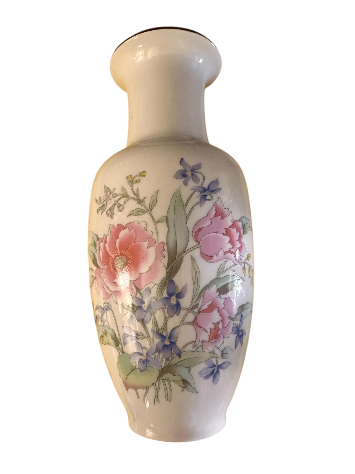 Ceramic Flower Vase, Japanese Porcelain, Pink Peony Design