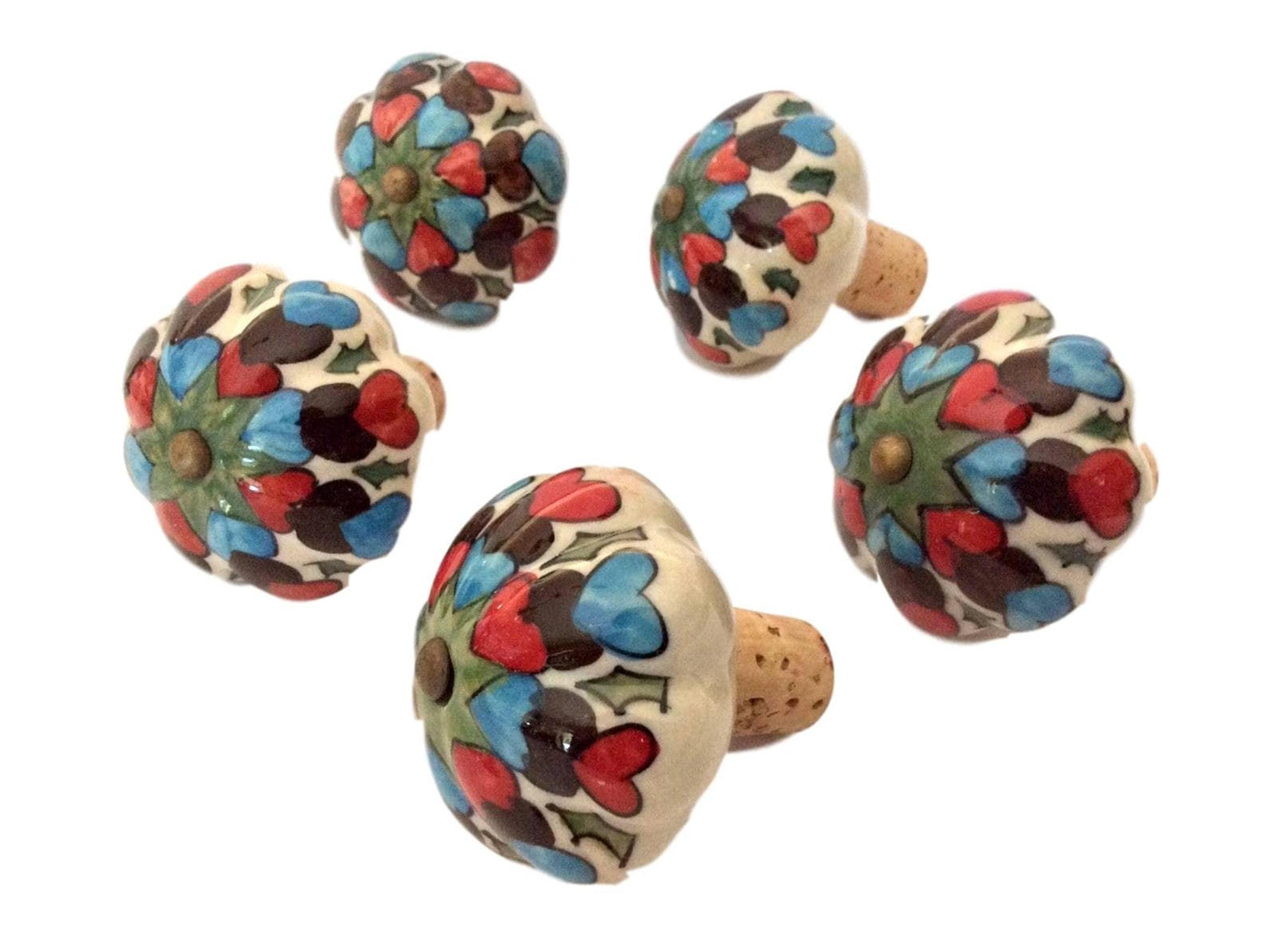 Ceramic Heart Wine Stopper, Hand Painted Colorful Barware, For Bottles and Champagne