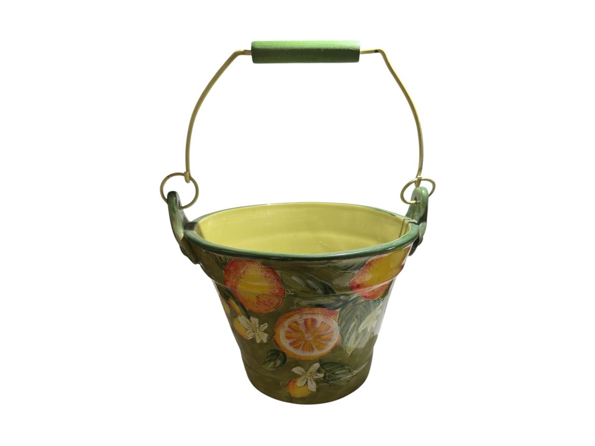 Ceramic Lemon Pot Decor Bucket: Rustic Daisy Garden Planter