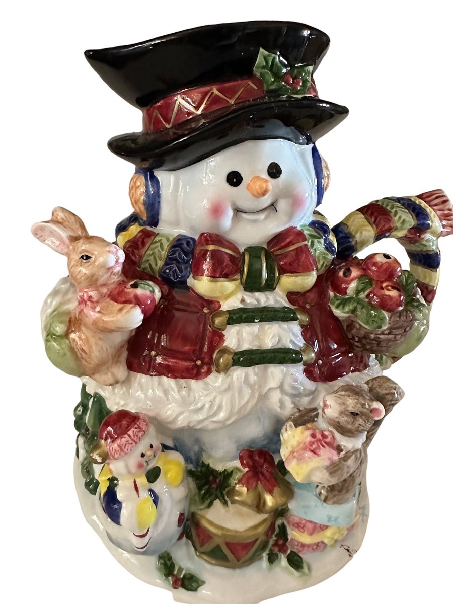 Ceramic Snowman Jug, Vintage White Pitcher, Festive Winter Tableware