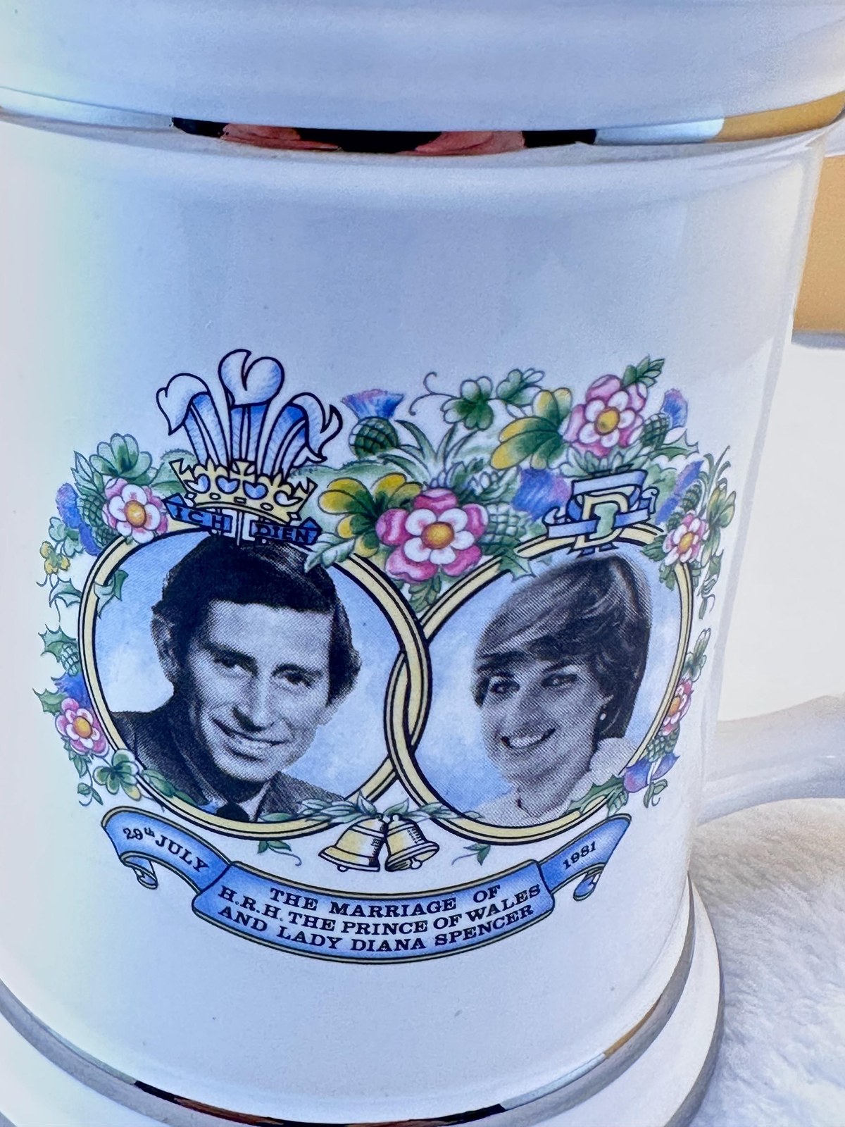 Charles and Diana royal wedding mug, bone china, edged in platinum
