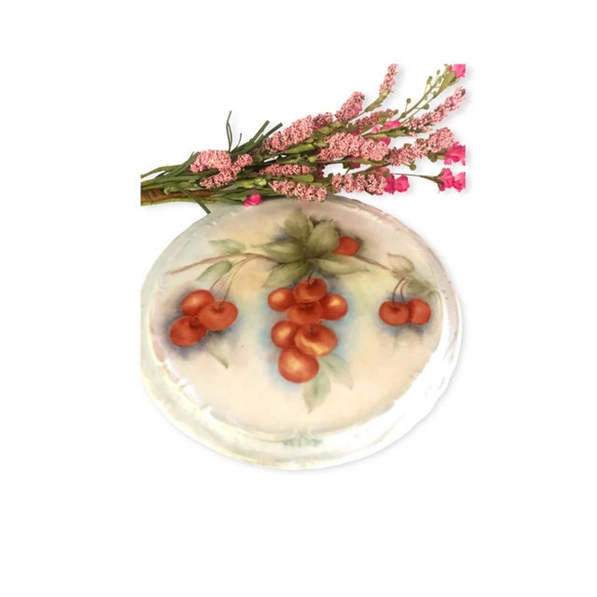 Cherry Motif Porcelain Trivet | Hand Painted Vintage