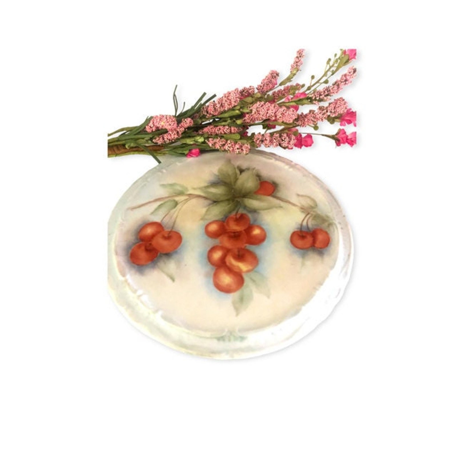 Cherry Motif Porcelain Trivet | Hand Painted Vintage
