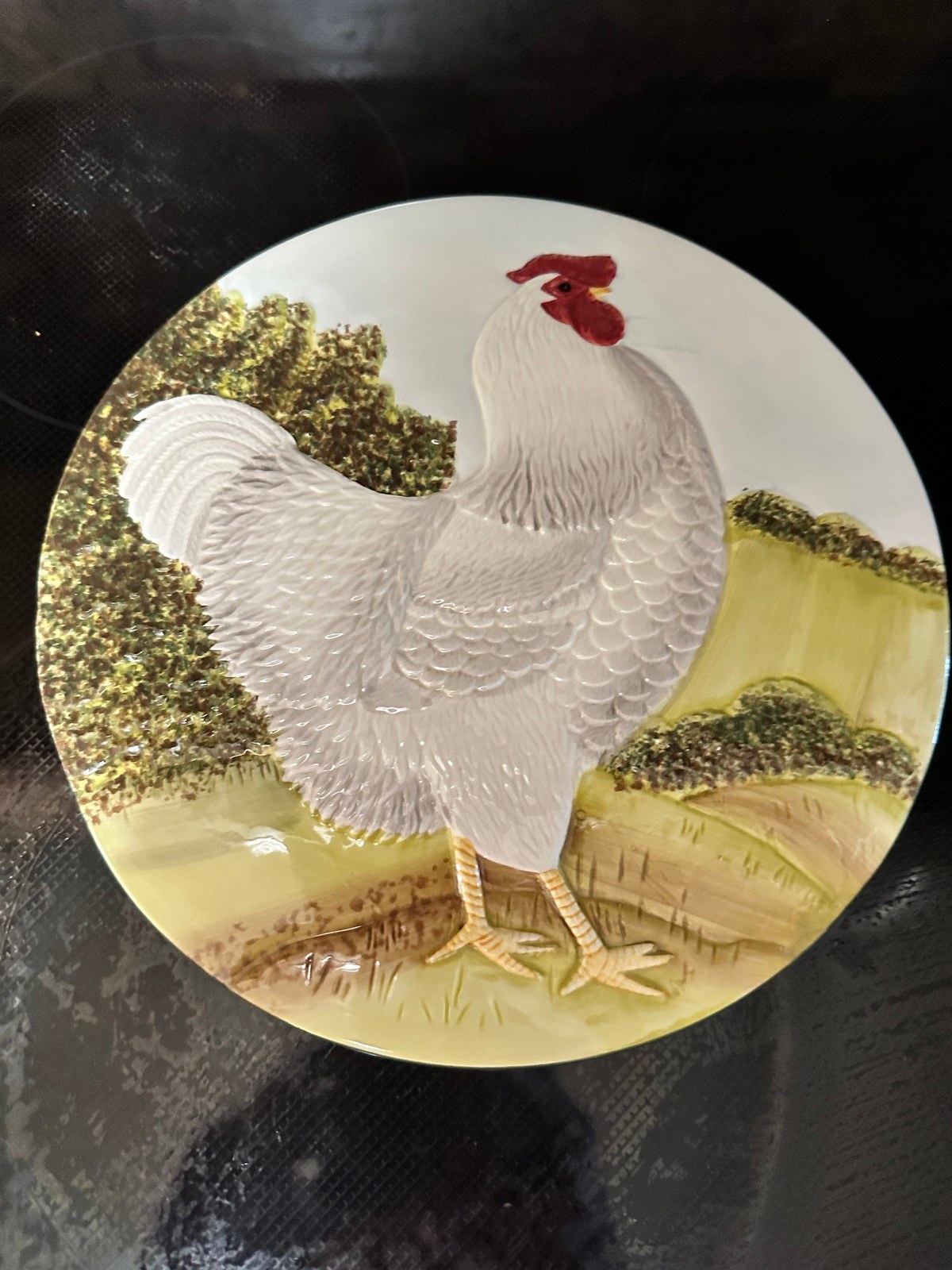 Chicken Trivet, Sakura Rooster Plate, Farmhouse Decor Wall Hanging