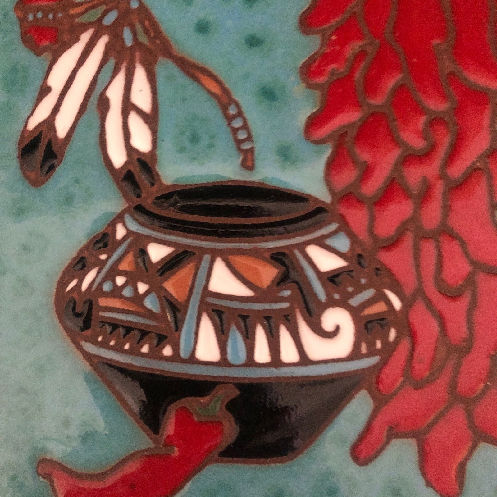 Chili Ristras, Ceramic Art, Vintage Style Tile Trivet