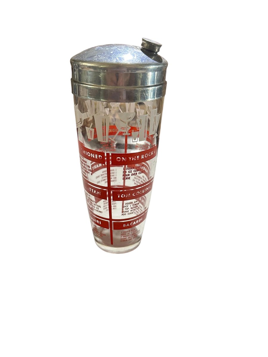 Cocktail Shaker Hazel Atlas, Retro Drinkware Glass, 12 Cocktail Recipes