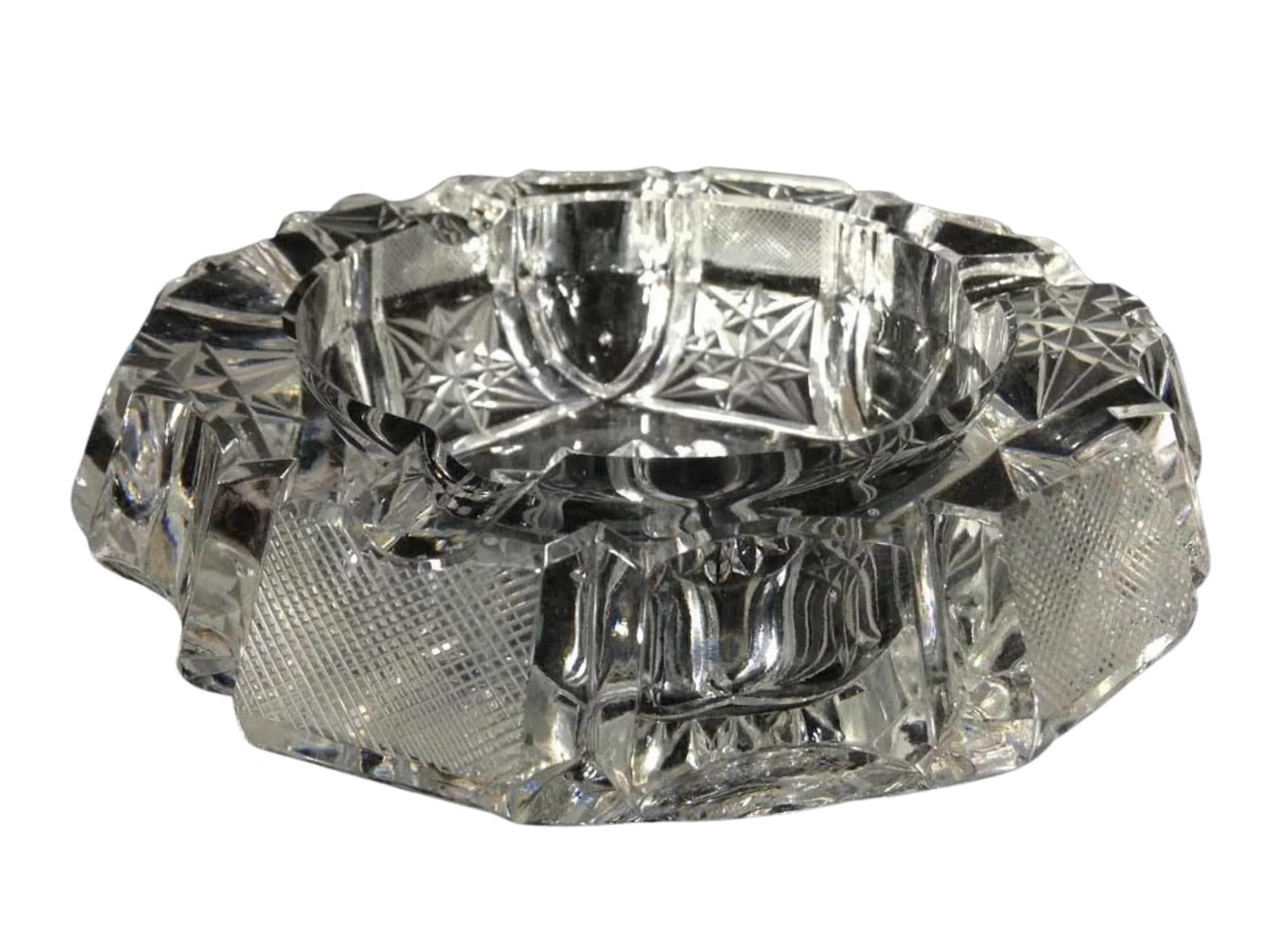 Collectible Ashtray Hob Star Pattern, Heavy Cut Glass Decor