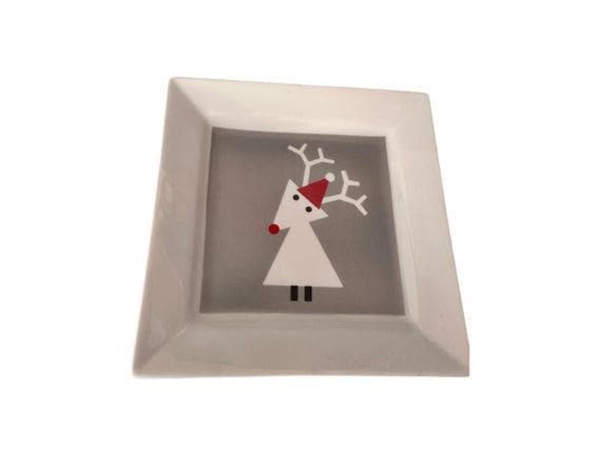 Crate & Barrel Snow Reindeer 6 Inch Square Plate, Holiday Deer Decor