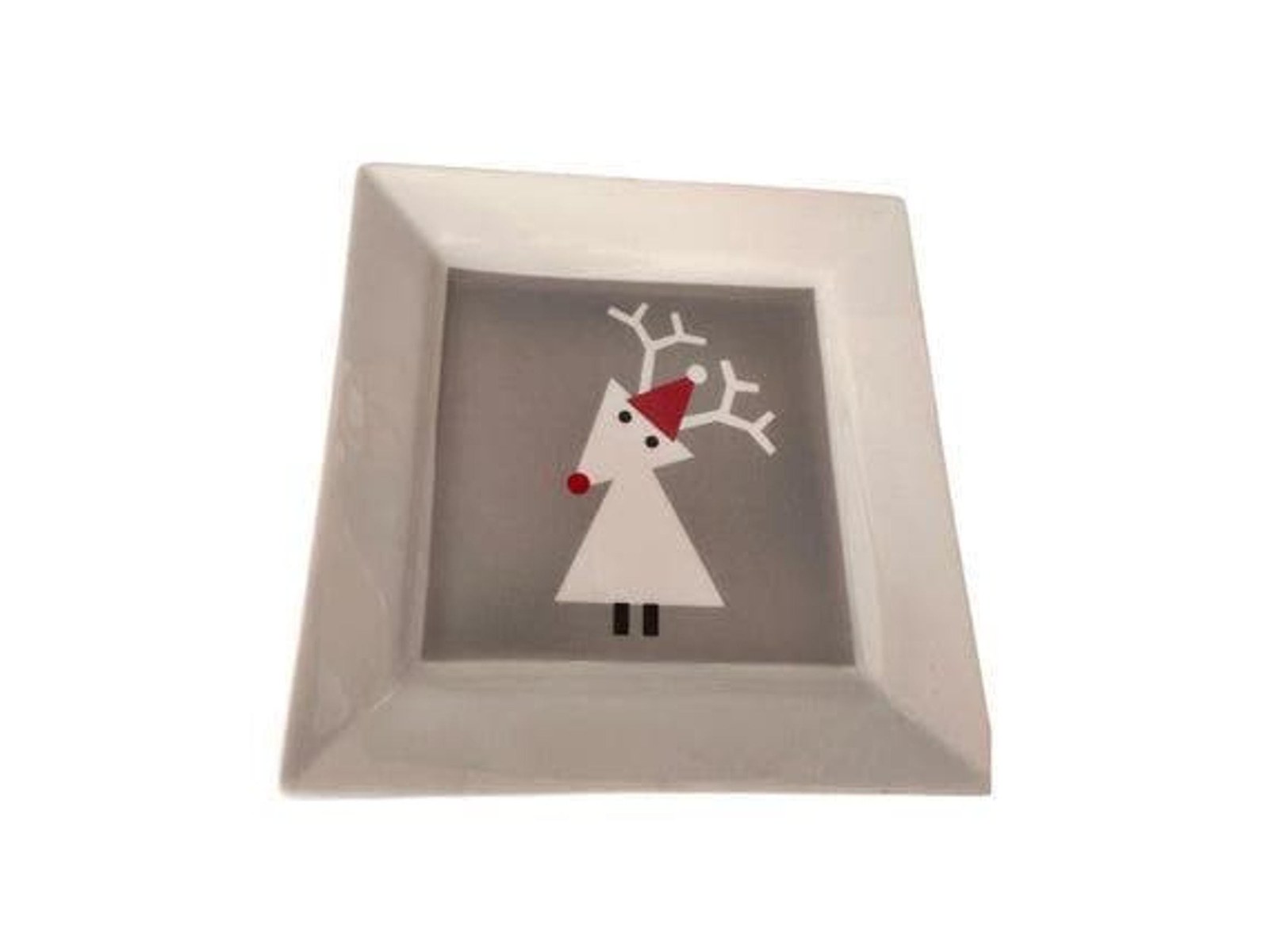 Crate & Barrel Snow Reindeer 6 Inch Square Plate, Holiday Deer Decor