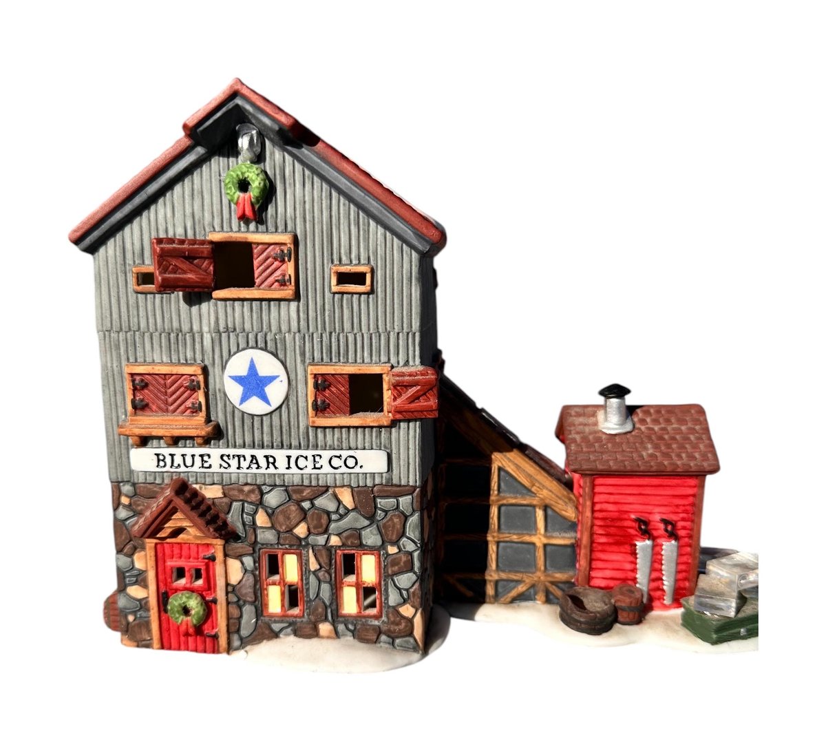Department 56 Blue Star Ice Company, Heritage Collection village decor, lighted Christmas decoration