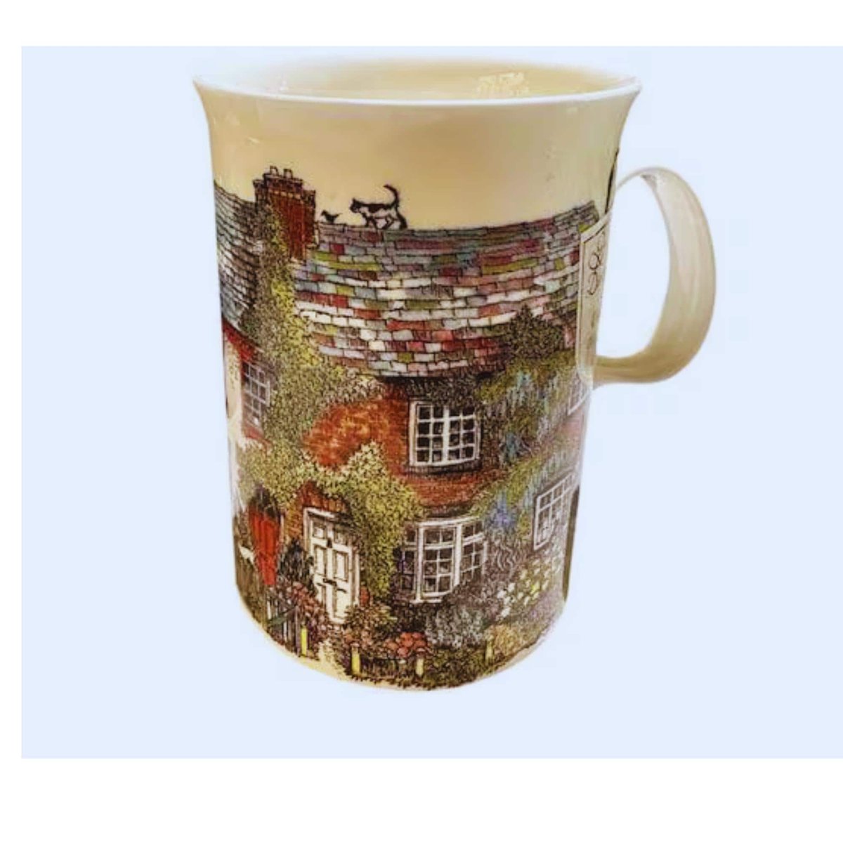 Dunoon Bone China Mug, Cottage Scene Illustration, Sue Scullard Art, English Countryside