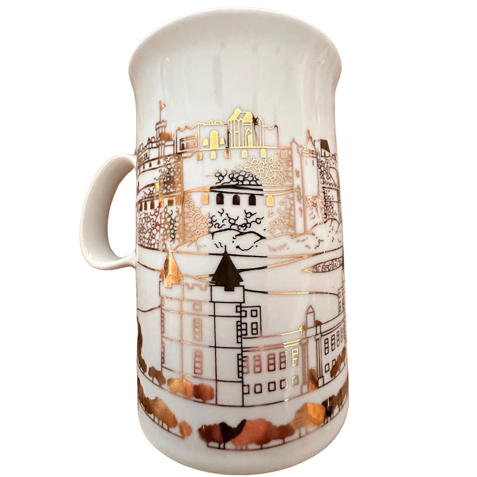 Dunoon Bone China Mug Edinburgh Skyline, White Gold