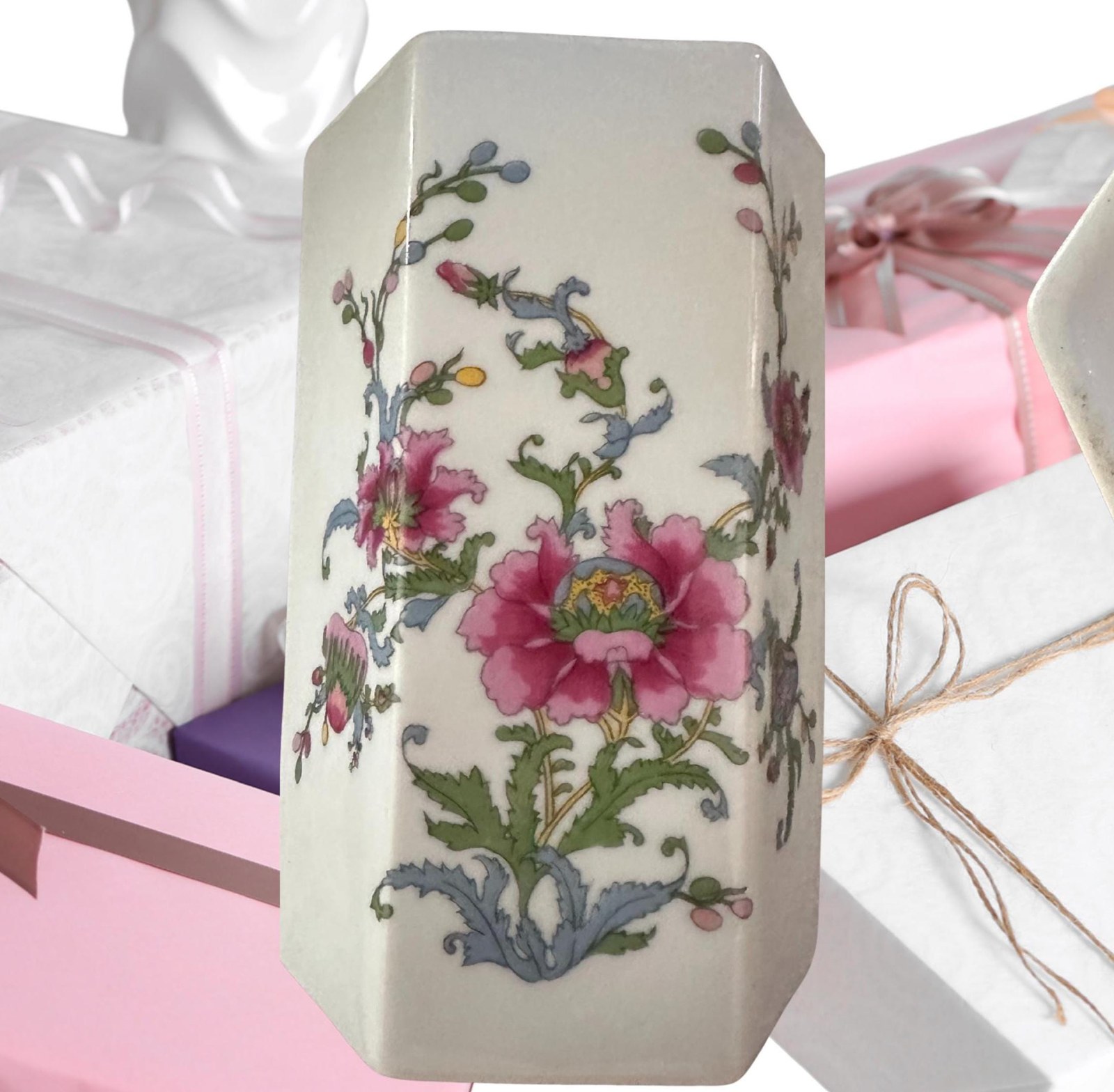 Elizabeth Arden Vase, Hand Painted Floral Design, Japan