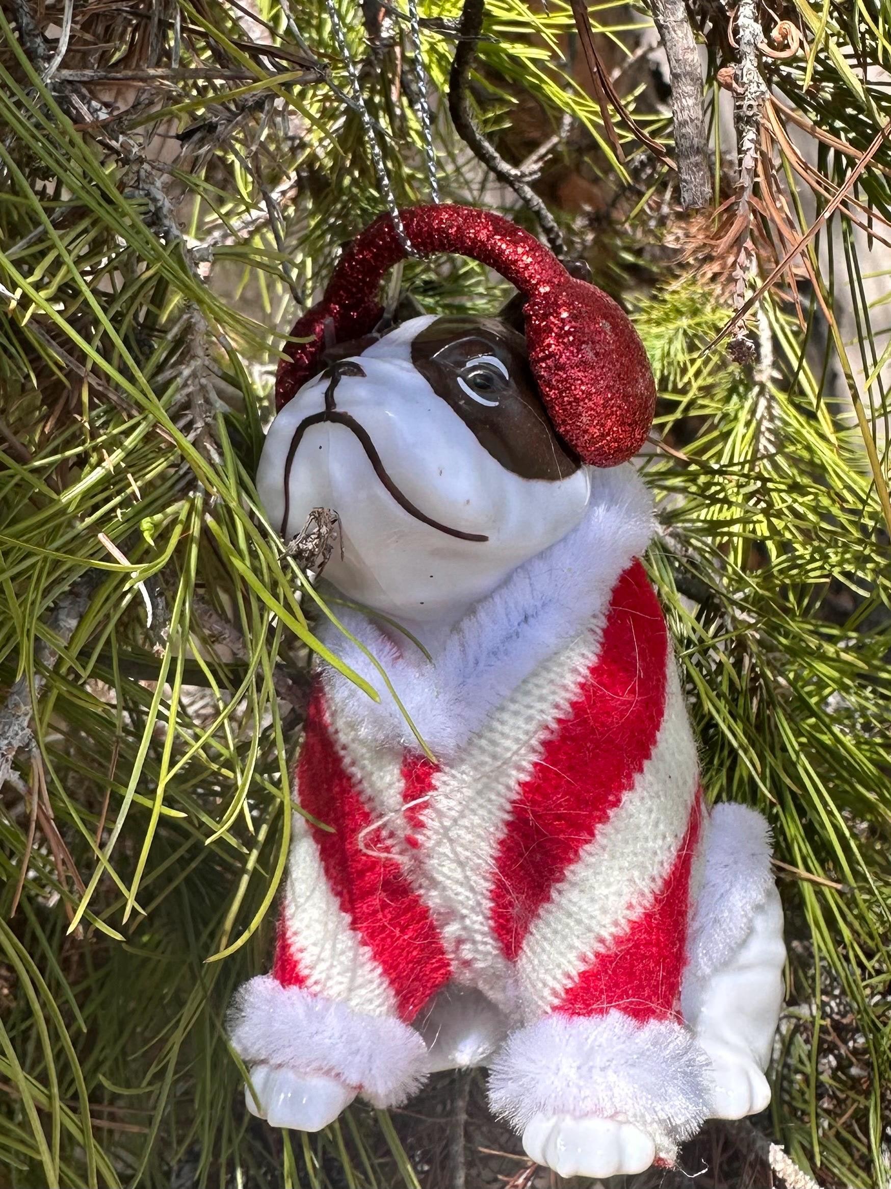 Whimsical Bulldog Christmas Ornament: Vintage Holiday Tree Decor