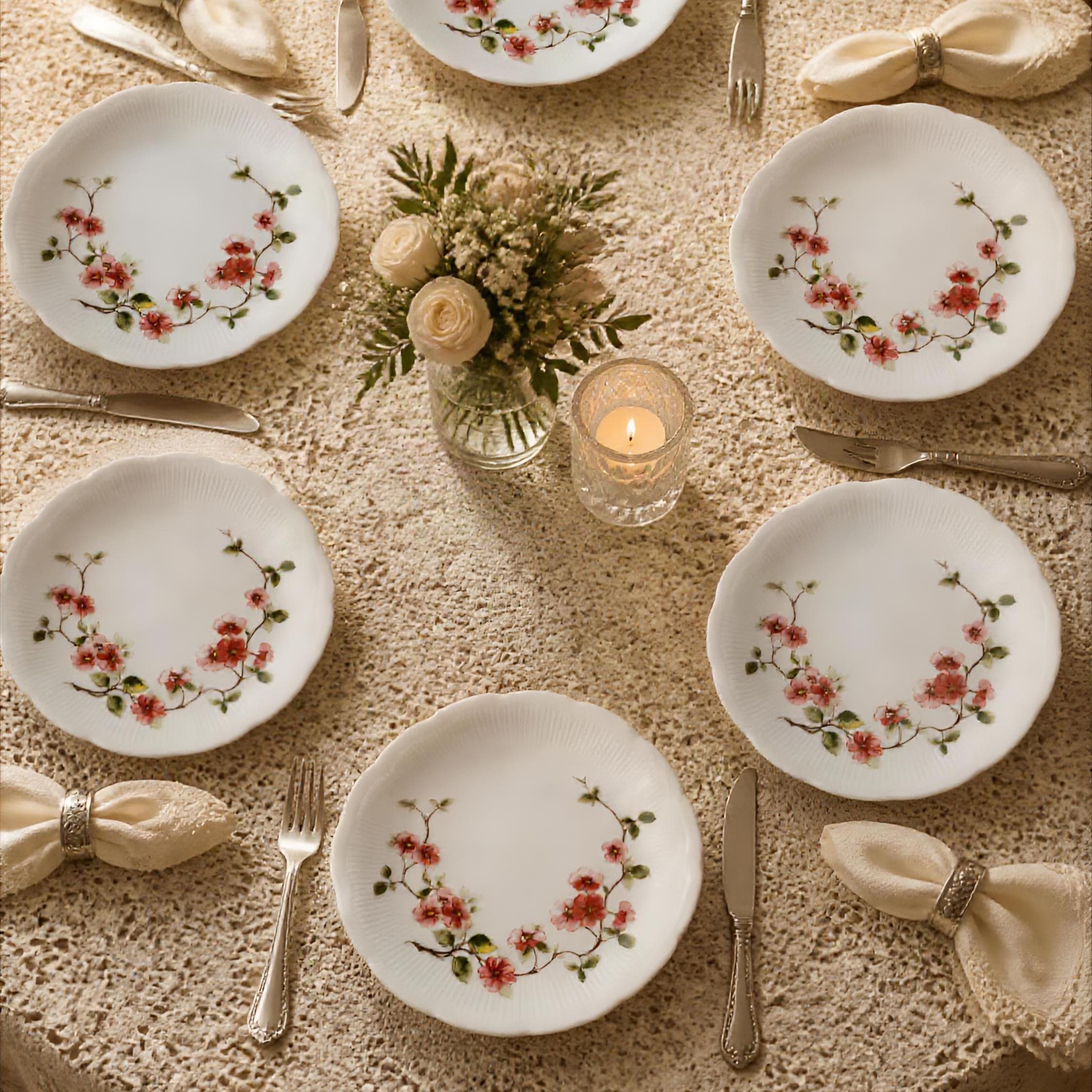 Johann Seltmann Vintage Floral Luncheon Plates, Bavarian China Set, Pink Blossom Floral Cottage Decor