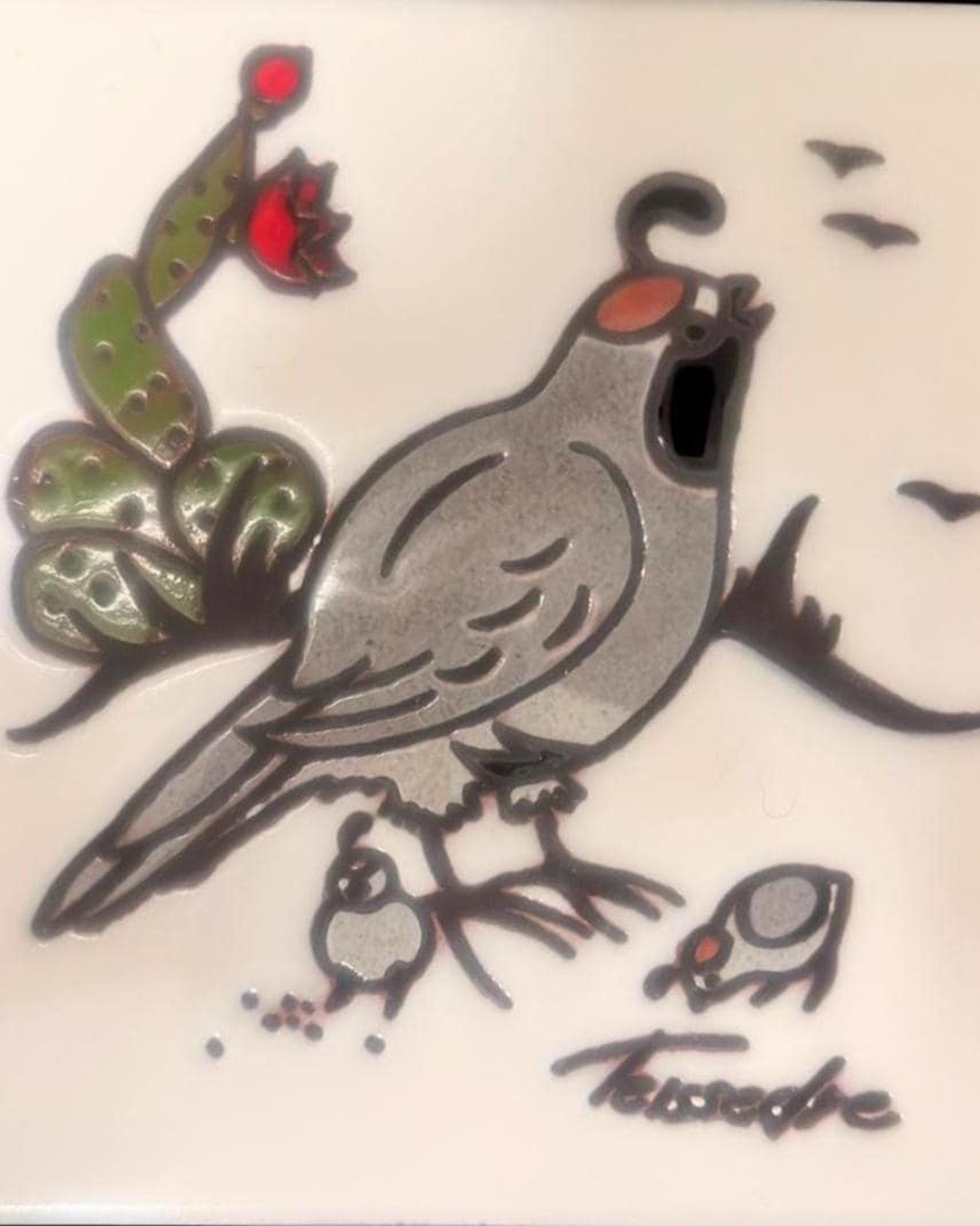 Handcrafted Wall Decor, California Quail Ceramic Tile, Teissedre Designs
