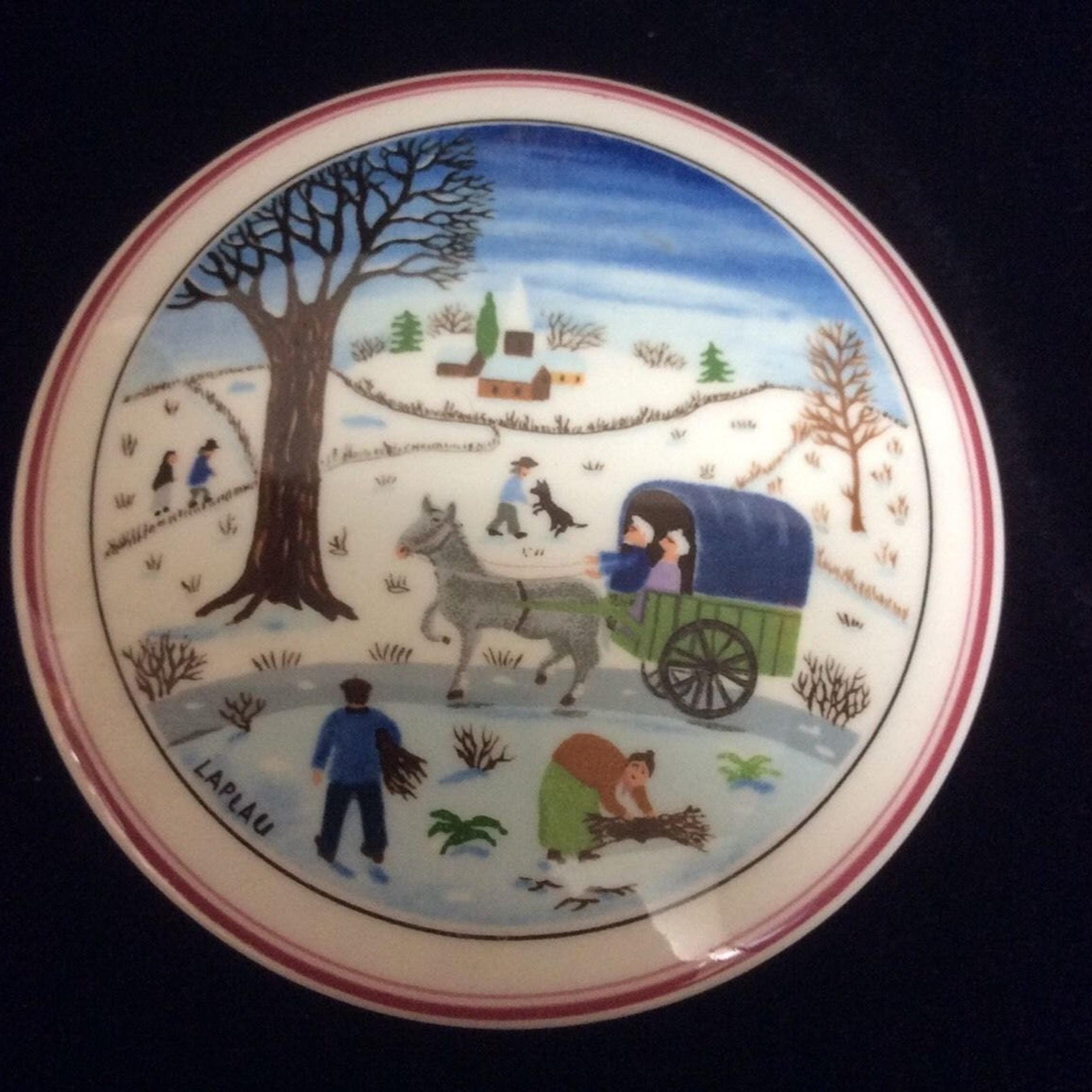 Villeroy & Boch Christmas Naif Porcelain Trinket Box, German Winter Scene, Jewelry Ring Dish