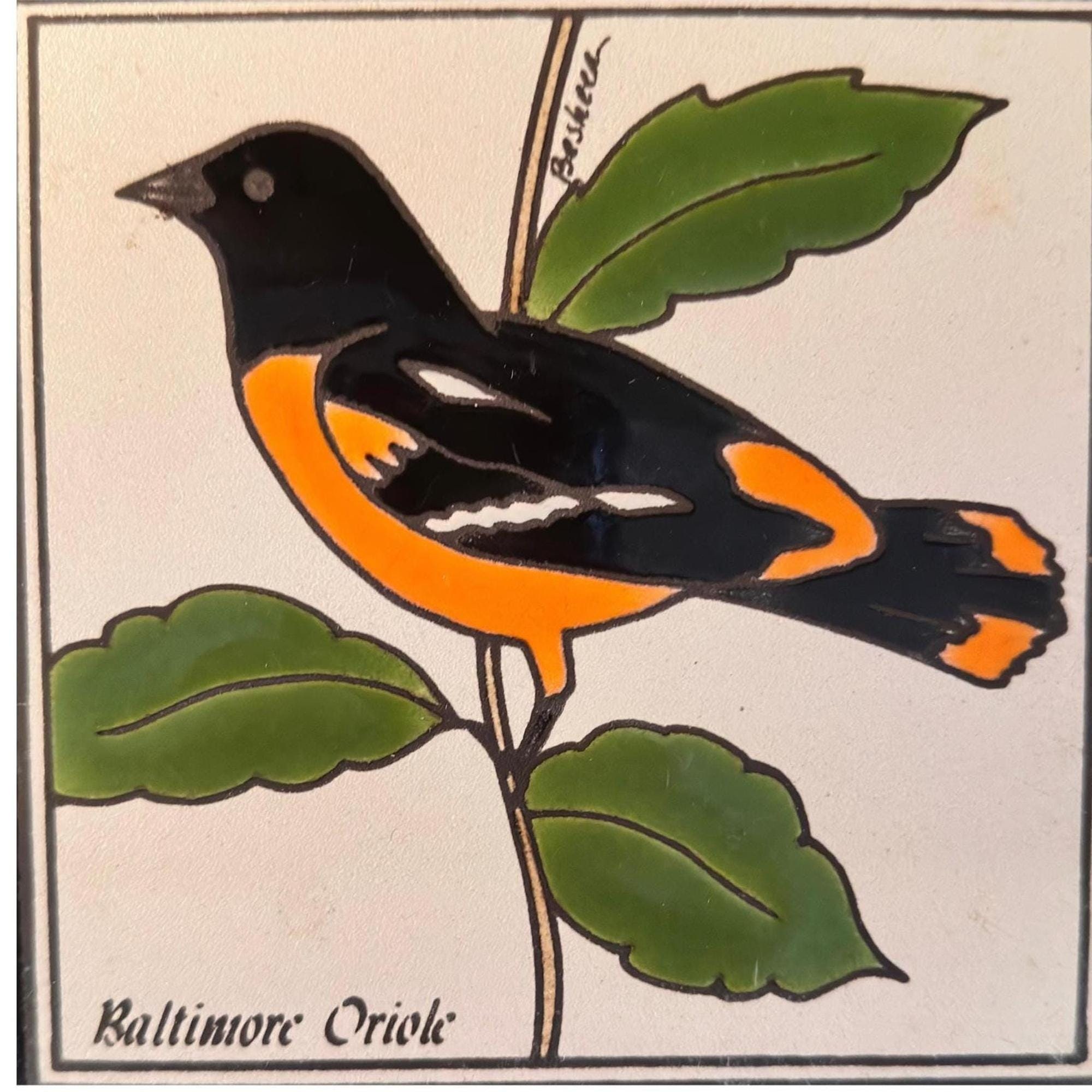 Baltimore Oriole Ceramic Trivet, Besheer Art Tile, Heat Resistant 6x6 Inch Hot Plate