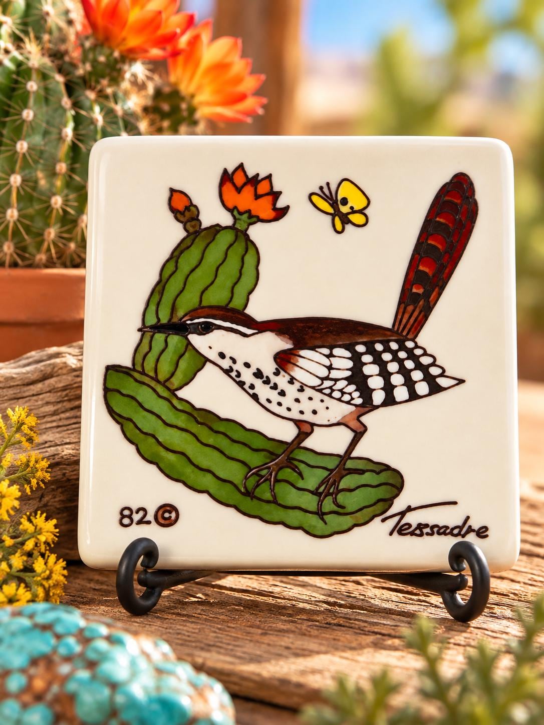Cactus Wren Saguaro Cactus Teissedre Designs Ceramic Trivet, Coaster or Wall Decor