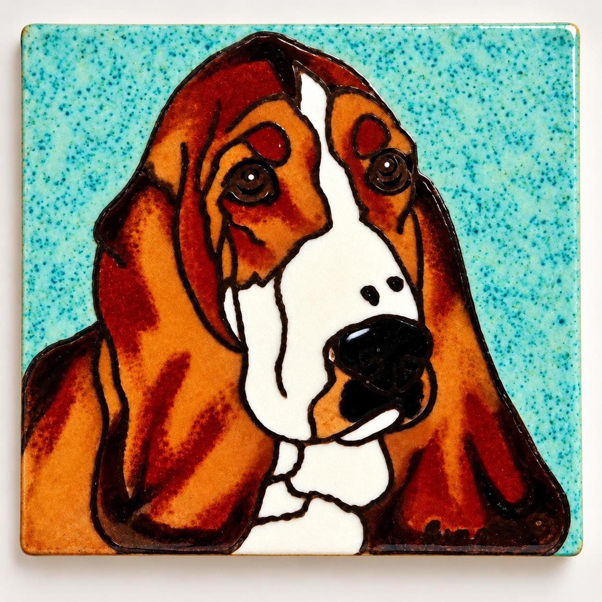 Basset Hound Ceramic Wall Art, Hand Painted Tile, Vintage 6x6 Home Accent