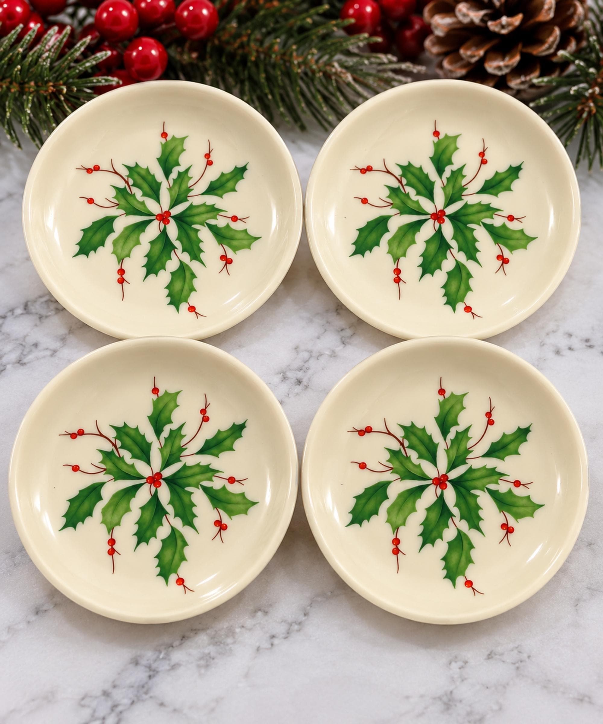 Lenox Dimensions Holly Berry Coasters, Set of 4, Vintage Holiday Tableware