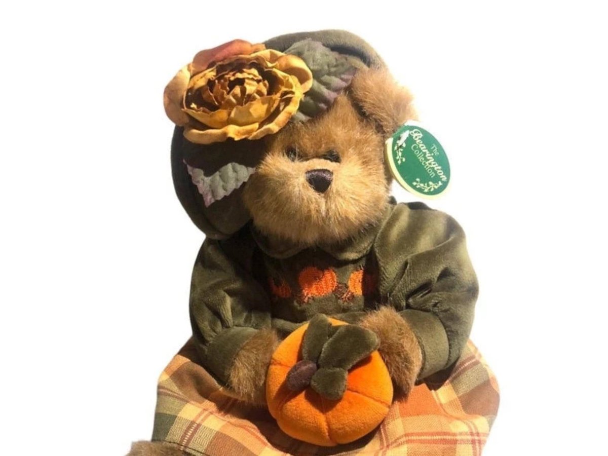 Fall Pumpkin Teddy Bear Decor, Bearington Bear, 14 Inch Plush