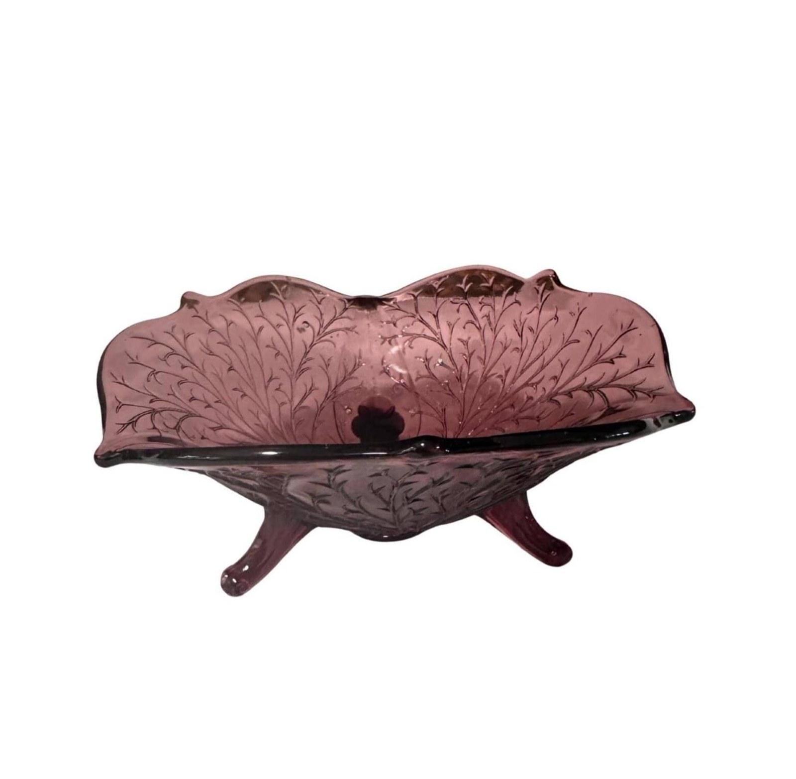Fenton Art Glass Footed Bowl, Amethyst Wisteria Centerpiece
