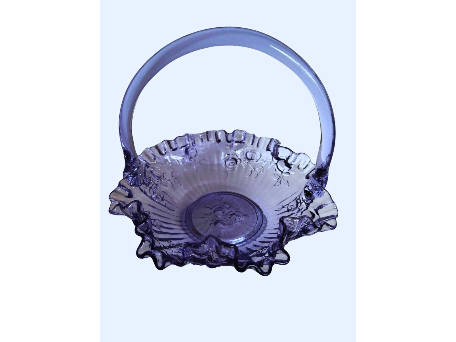 Fenton Basket Lavender Glass Bride's Rose Pattern