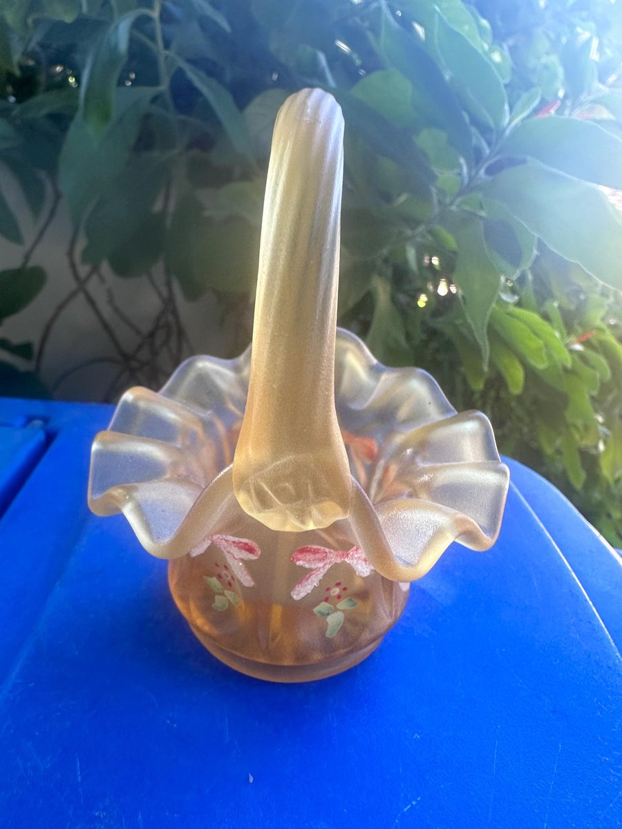 Fenton MIni Glass Basket with Hand-Painted Flowers & Bows