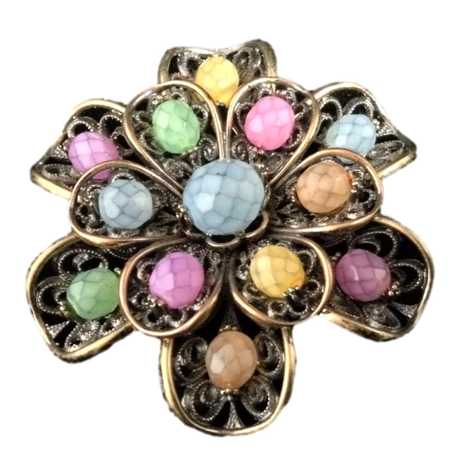 Floral Brooch, Joan Rivers Rhinestone, Gold Tone Large Pin, Dressy Blazer Pin