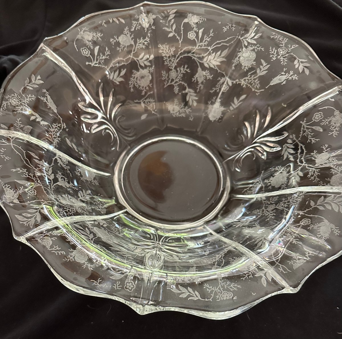 Fostoria Chintz Crystal Serving Bowl, Art Glass Centerpiece Mid Century
